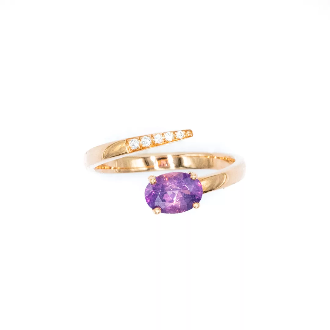 Opened Ring - Pink Gold with Purple Sapphire