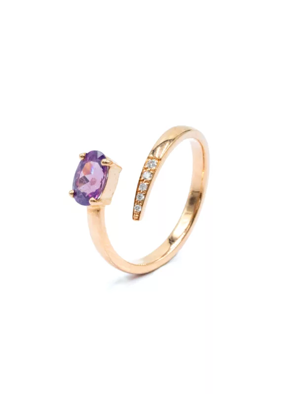 Opened Ring - Pink Gold with Purple Sapphire