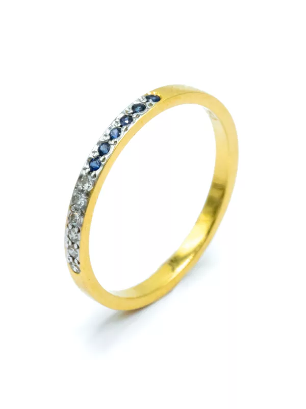 Ring - semi eternity yellow gold with blue sapphire