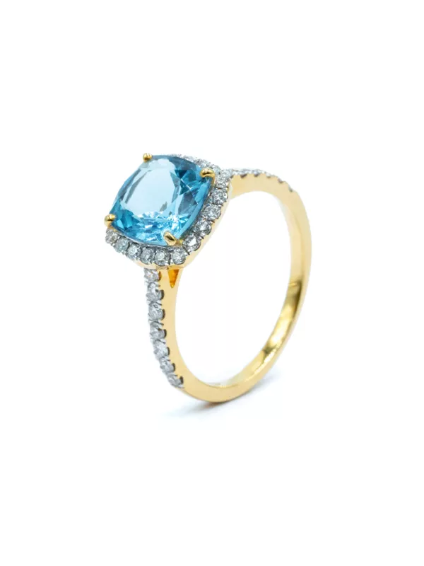 Ring - Yellow Gold With Blue Topaz & Diamonds