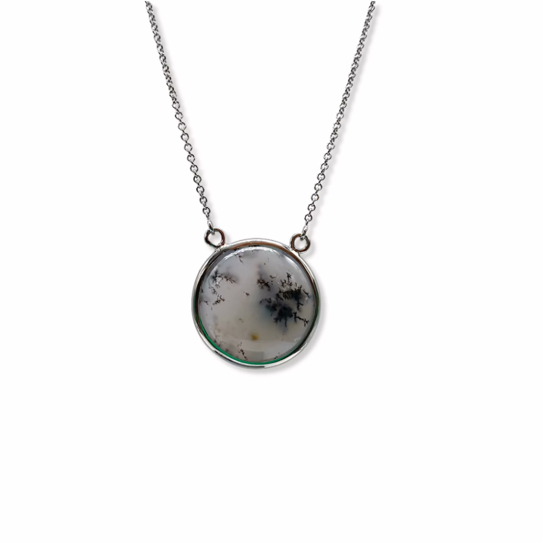 Necklace - White Gold - Agate Mousse